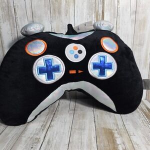 Your Zone Black Plush Video Game Controller Decorative Pillow Holographic Silver